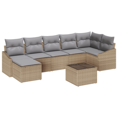 vidaXL 8-delige Tuin Eettafelset met Kussens Zwart Poly Rattan afbeelding2 - 1