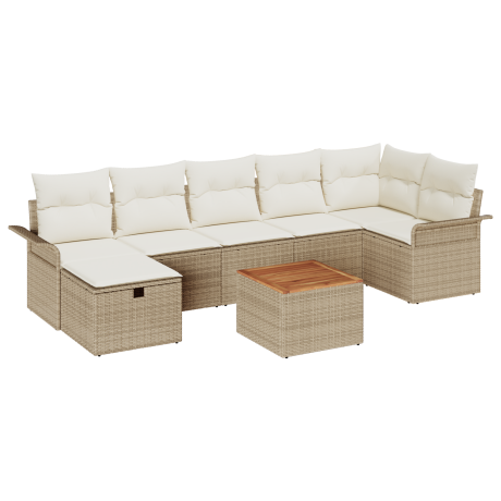 vidaXL 8-delige tuinset met kussens in beige poly rattan afbeelding2 - 1