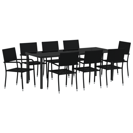 vidaXL 9-delige tuin eettafelset zwart poly rattan afbeelding2 - 1