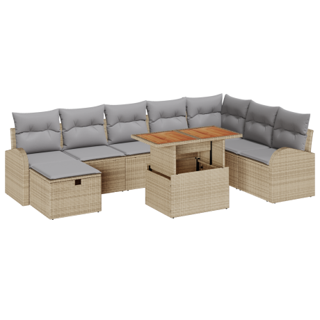 vidaXL 9-delige tuinset met kussens in beige poly rattan afbeelding2 - 1