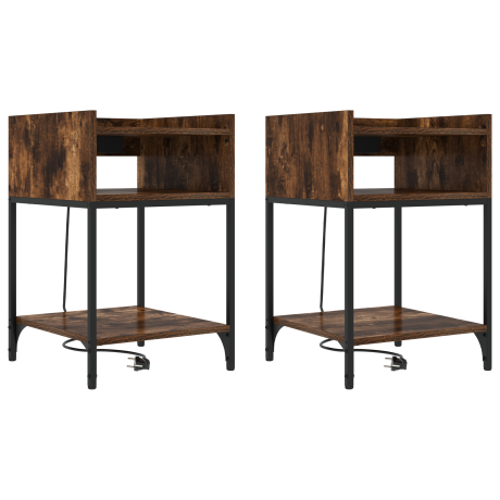 vidaXL Bedside kasten 2 pcs Gerookt eiken 40 x 40 x 61 cm Bewerkt hout afbeelding2 - 1