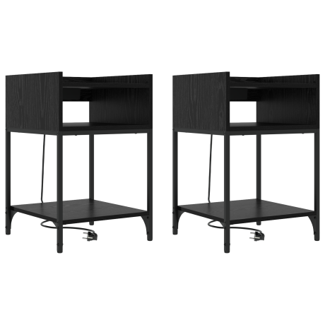vidaXL Bedside kasten 2 pcs Zwart eiken 40 x 40 x 61 cm Bewerkt hout afbeelding2 - 1