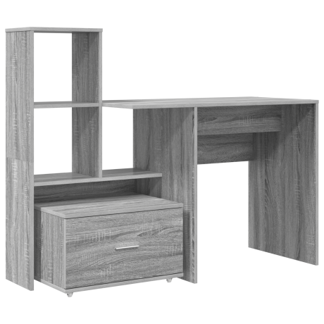 vidaXL Bureau met lade Grijs sonoma 131,5 x 50 x 106,5 cm Bewerkt hout afbeelding2 - 1