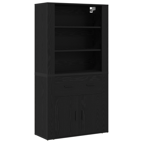 vidaXL Hoge Kast Zwart Eiken Engineered Wood afbeelding2 - 1
