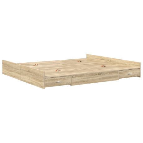 vidaXL Opbergbedframe met lade met hoofdeinde met opslag Sonoma eiken 200 x 200 cm afbeelding2 - 1