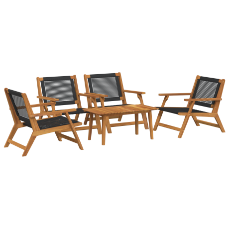 vidaXL Tuinstoelen met Tafelset - 5 Stuks, Zwart Acaciahout afbeelding2 - 1