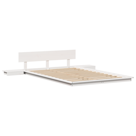 vidaXL Vloerbedframe met Nachtkastjes Wit 140x190 cm Massief Hout afbeelding2 - 1