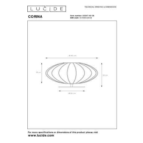 Lucide CORINA - Tafellamp - Ø 40 cm - 1xE27 - Beige afbeelding3 - 1