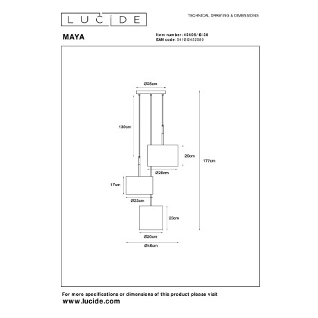 Lucide MAYA - Hanglamp - Ø 46 cm - 3xE27 - Zwart afbeelding3 - 1