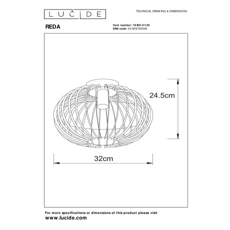 Lucide REDA - Plafonnière - Ø 32 cm - 1xE27 - Zwart afbeelding3 - 1