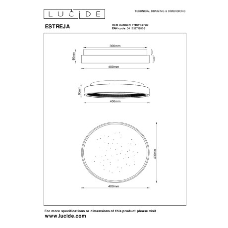 Lucide ESTREJA - Plafonnière - Ø 40 cm - LED Dimb. - 2500K/3000K - Zwart afbeelding3 - 1