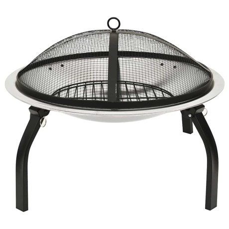 vidaXL Vuurschaal en barbecue 2-in-1 met pook 56x56x49 cm rvs afbeelding3 - 1