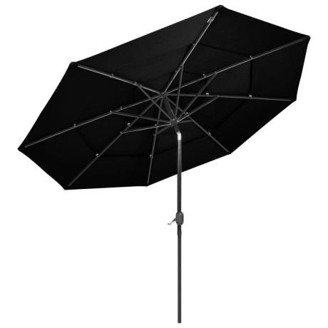 vidaXL Parasol 3-laags met aluminium paal 3 m zwart afbeelding3 - 1