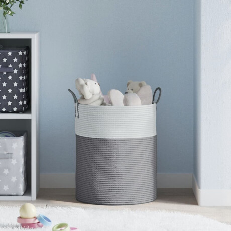 vidaXL Opbergmand Ø 38x46 cm katoen grijs en wit afbeelding3 - 1