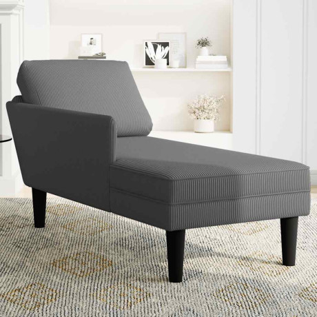 vidaXL Chaise longue met kussen corduroy stof donkergrijs afbeelding3 - 1