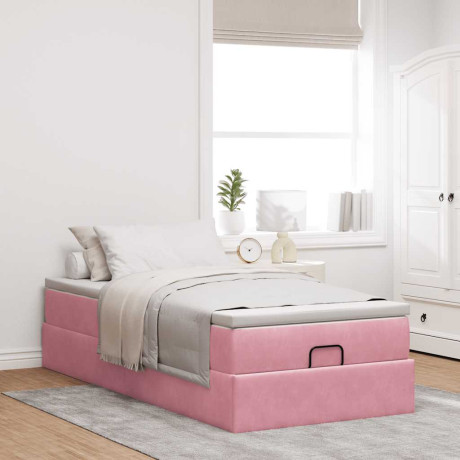 vidaXL Bedframe met matras 90x190cm fluweel roze afbeelding3 - 1