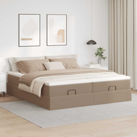 vidaXL Bedframe met matrassen 160x200cm kunstleer cappuccinokleurig afbeelding3 - 1