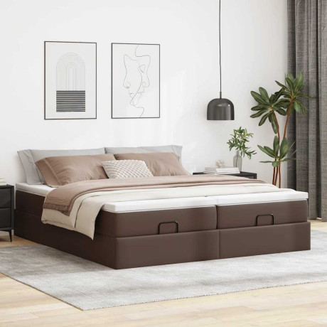 vidaXL Bedframe met matrassen 180x200cm kunstleer bruin afbeelding3 - 1