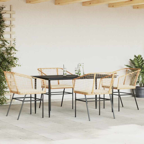 vidaXL 5-delige Tuinset met kussens poly rattan glas bruin afbeelding3 - 1