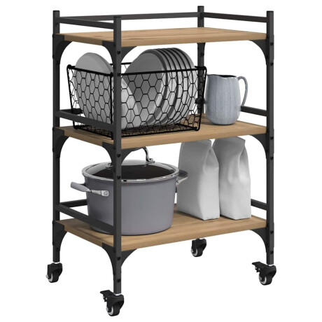 vidaXL Keuken Trolley Artisan Eiken 50 x 35 x 75.5 cm Bewerkt hout afbeelding3 - 1