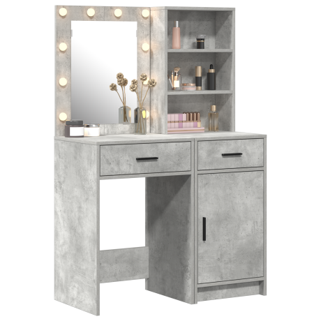 vidaXL 2-delige Kaptafel Set met LED - Betonnen Grijs en Engineered Hout afbeelding3 - 1