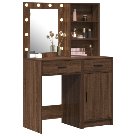 vidaXL 2-delige Kaptafel Set met LED - Zwart Eiken Hout afbeelding3 - 1
