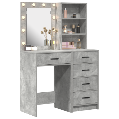 vidaXL 2-delige make-up tafelset met LED in Beton Grijs afbeelding3 - 1