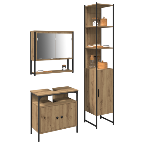 vidaXL 3-delig badkamermeubelset Artisan Eiken Engineered Wood afbeelding3 - 1