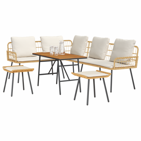 vidaXL 4-delige ligbed set met kussens van natuurlijk poly rattan afbeelding3 - 1