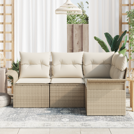 vidaXL 4-delige tuinset met beige poly rattan kussens afbeelding3 - 1