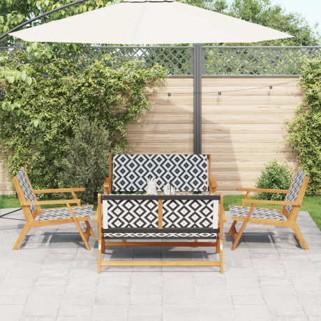 vidaXL 5-delige set met zwart-witte acaciahouten tuinmeubelen, inclusief tafel en stoelen afbeelding3 - 1
