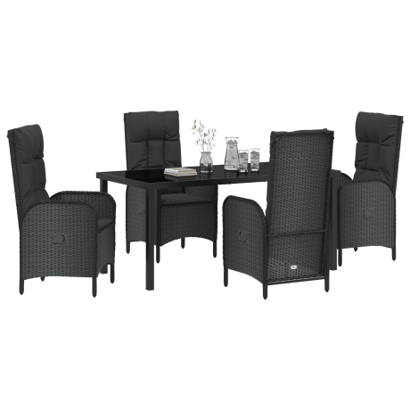 vidaXL 5-delige Tuin Eettafelset Zwart Poly Rattan afbeelding3 - 1