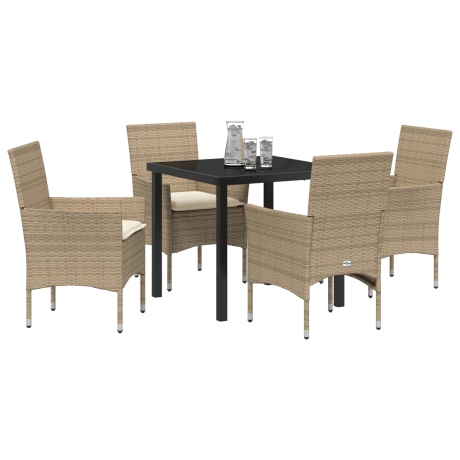 vidaXL 5-delige tuinset met kussens in beige poly rattan afbeelding3 - 1