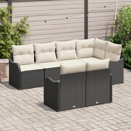 vidaXL 7-delige ligbedset met kussens zwart poly rattan afbeelding3 - 1