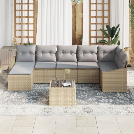 vidaXL 8-delige Tuin Eettafelset met Kussens Zwart Poly Rattan afbeelding3 - 1