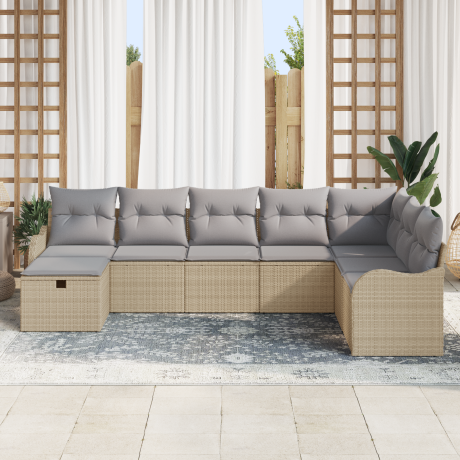 vidaXL 8-delige tuinset met kussens - beige poly rattan afbeelding3 - 1