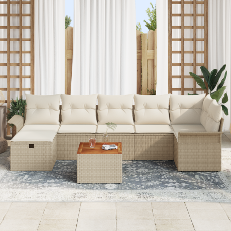 vidaXL 8-delige tuinset met kussens in beige poly rattan afbeelding3 - 1
