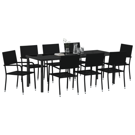 vidaXL 9-delige tuin eettafelset zwart poly rattan afbeelding3 - 1