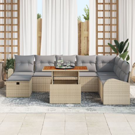 vidaXL 9-delige tuinset met kussens in beige poly rattan afbeelding3 - 1