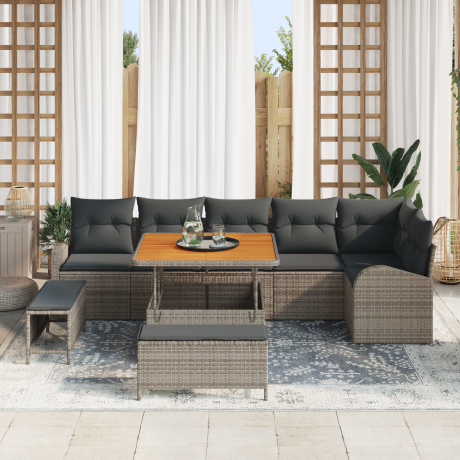vidaXL 9-delige tuinsofa set met kussens in het grijs van poly rattan en acaciahout afbeelding3 - 1