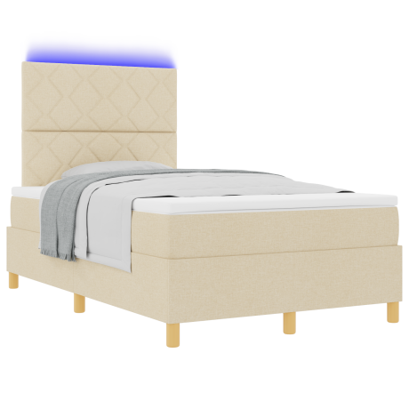 vidaXL Box Spring Bed met Matras & LED Crème 120x200 cm Stof afbeelding3 - 1