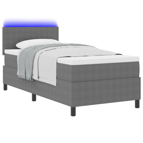 vidaXL Boxspringbed met Matras en LED Licht Grijs 80x200 cm Katoen afbeelding3 - 1