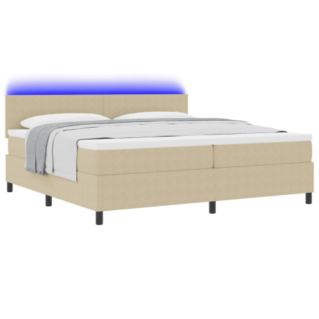 vidaXL Boxspringbed met Matras & LED Verlichting Groen Grijs 200x200 cm Katoen afbeelding3 - 1