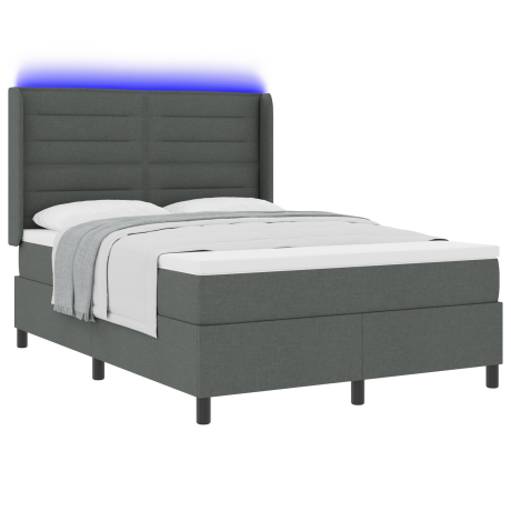vidaXL Boxspringsbed met matras en LED stof donkergrijs 140x190 cm afbeelding3 - 1