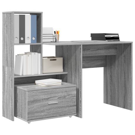 vidaXL Bureau met lade Grijs sonoma 131,5 x 50 x 106,5 cm Bewerkt hout afbeelding3 - 1