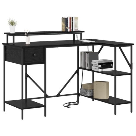 vidaXL Bureau Zwart eiken 120 x 79 x 86.5 cm Bewerkt hout afbeelding3 - 1