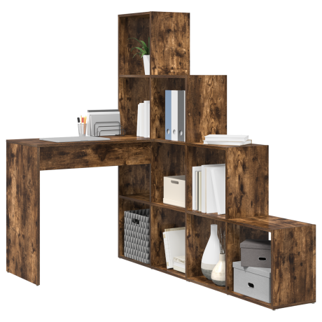 vidaXL Hoekbureau met plank met opslag Gerookt eiken 101,5 x 149,5 x 149,5 cm afbeelding3 - 1
