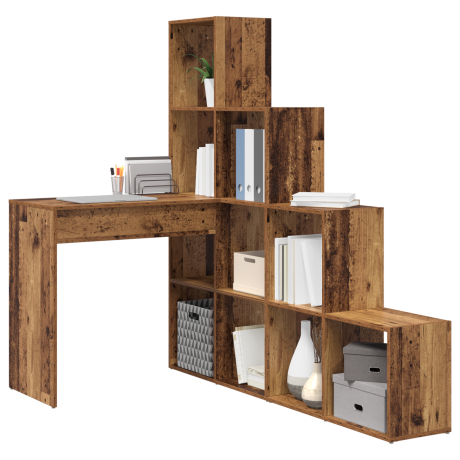 vidaXL Hoekbureau met plank met opslag Oud hout 101,5 x 149,5 x 149,5 cm afbeelding3 - 1