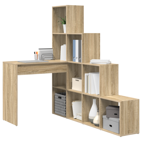 vidaXL Hoekbureau met plank met opslag Sonoma eiken 101,5 x 149,5 x 149,5 cm afbeelding3 - 1