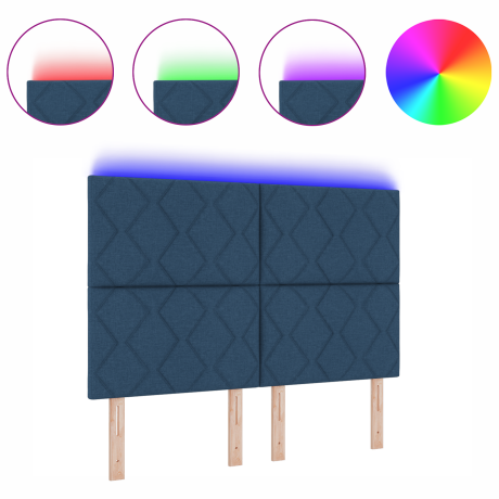 vidaXL Hoofdbord LED met ruitjes 144 cm stof blauw afbeelding3 - 1